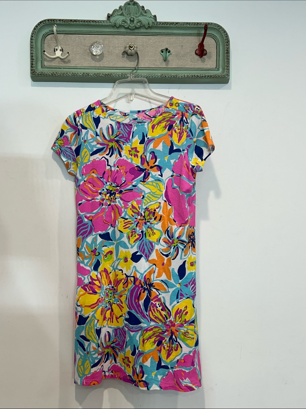 Lilly Pulitzer girls cotton bold Pink Multicolor Floral Shift mini Dress xl 12